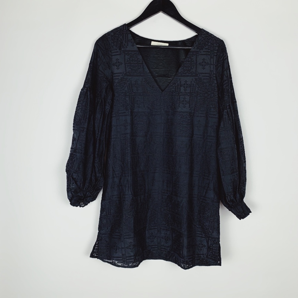 Capulet Dress Embroidered V Neck Long Sleeve Black